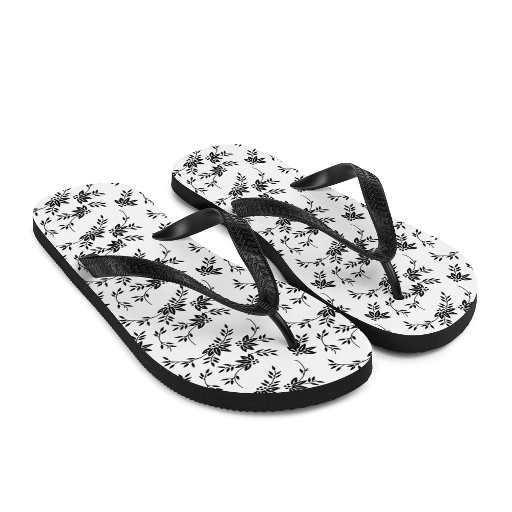 Black and White Floral Flip-Flops