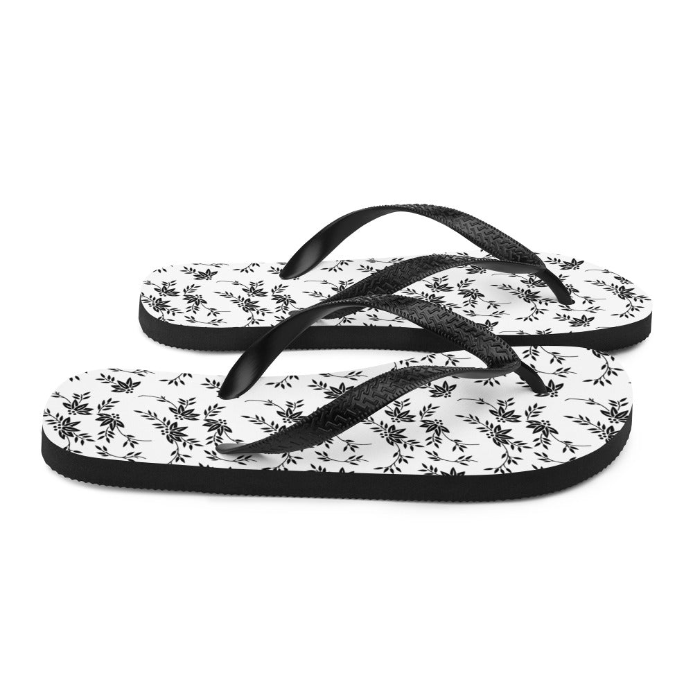 Black and White Floral Flip-Flops