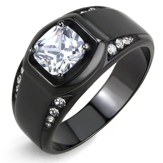 TK3467 - IP Black(Ion Plating) Stainless Steel Ring with AAA Grade CZ